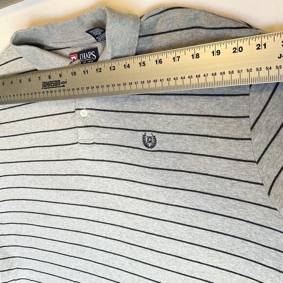 Chaps Men Polo Shirt Size XL Gray Striped Logo Button Short Sleeve - Picture 3 of 6